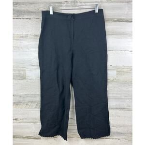 Zozo womens 10 black linen wide leg crop pants fringe hemline boho
